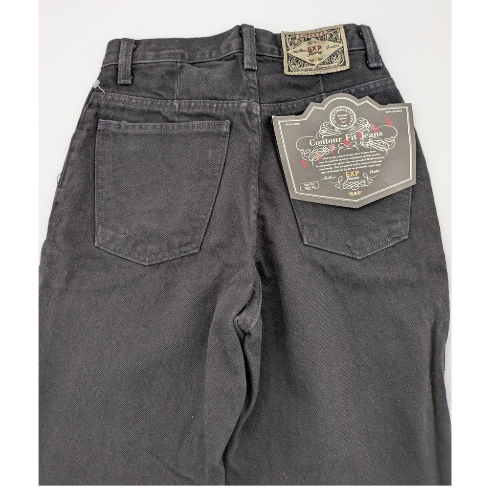Vtg Express EXP Contour Fit Jeans Black High Waist Denim Size 1/2 90s Deadstock